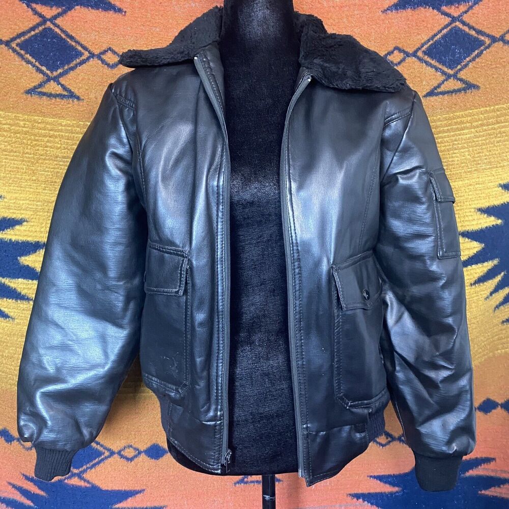Vintage Vancort Vinyl Cop Jacket. Sherpa Lining. Size Small. All Weather Wear.